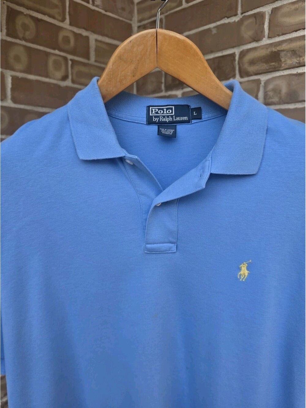 Polo Ralph Lauren Polo Shirt Mens L Blue Yellow Pony 100% Cotton Classic